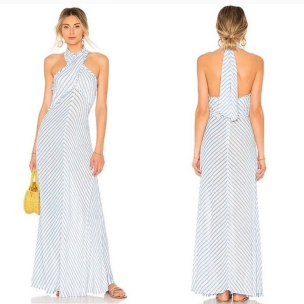 Tularosa Blue and White Striped Maxi Dress